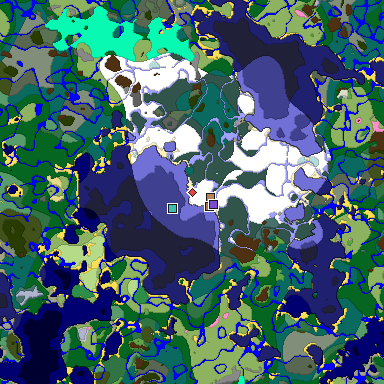 Predicted biome map of Java 1.21.4 seed 2911085276404475465 around estimated spawn