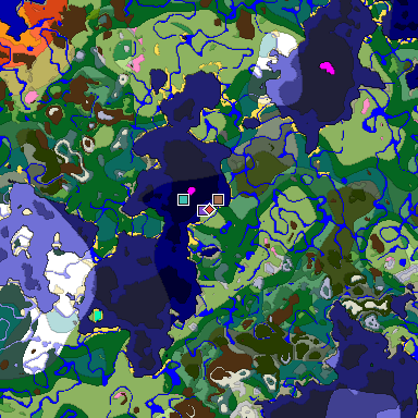 Predicted biome map of Java 1.21.4 seed 5986960503970196987 around estimated spawn