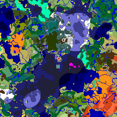 Predicted biome map of Java 1.21.4 seed -1336816276306966883 around estimated spawn
