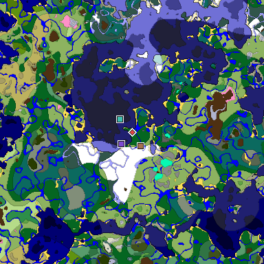 Predicted biome map of Java 1.21.4 seed 4022416660058009868 around estimated spawn