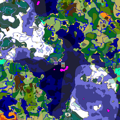 Predicted biome map of Java 1.21.4 seed -2421261056230610456 around estimated spawn