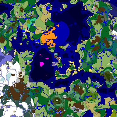 Predicted biome map of Java 1.21.4 seed 8701488934572182159 around estimated spawn