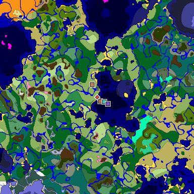 Predicted biome map of Java 1.21.4 seed -7618576918731535164 around estimated spawn
