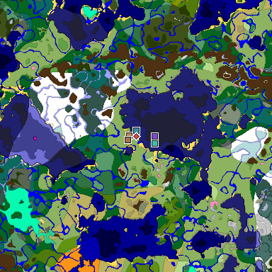 Predicted biome map of Java 1.21.4 seed -1839037993835859491 around estimated spawn