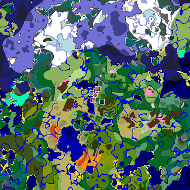 Predicted biome map of Java 1.21.4 seed 2590701680976819084 around estimated spawn