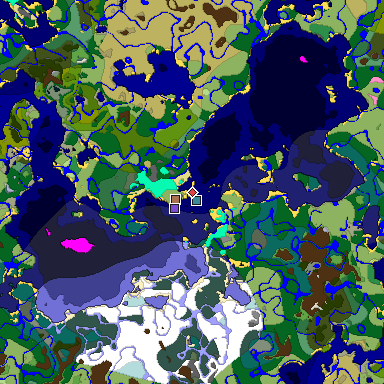 Predicted biome map of Java 1.21.4 seed -595926393651052747 around estimated spawn