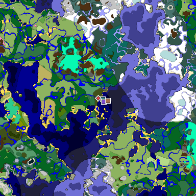 Predicted biome map of Java 1.21.4 seed 6724054226978639795 around estimated spawn