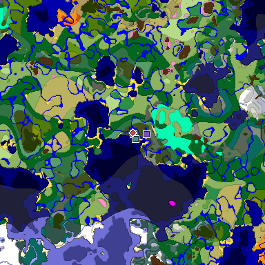 Predicted biome map of Java 1.21.4 seed -5345730354801374285 around estimated spawn