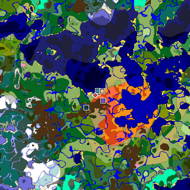 Predicted biome map of Java 1.21.4 seed 92848471382119944 around estimated spawn