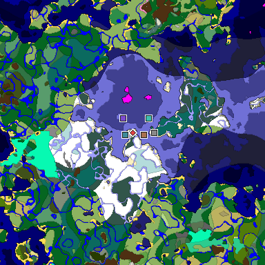 Predicted biome map of Java 1.21.4 seed -22460553662501632 around estimated spawn