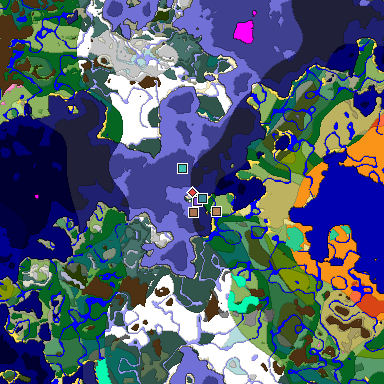 Predicted biome map of Java 1.21.4 seed 2109911663788335216 around estimated spawn