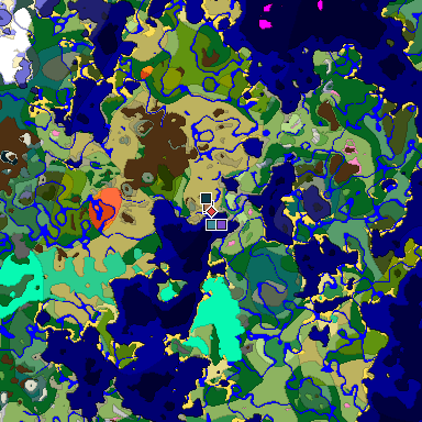 Predicted biome map of Java 1.21.4 seed -2812346924972271015 around estimated spawn