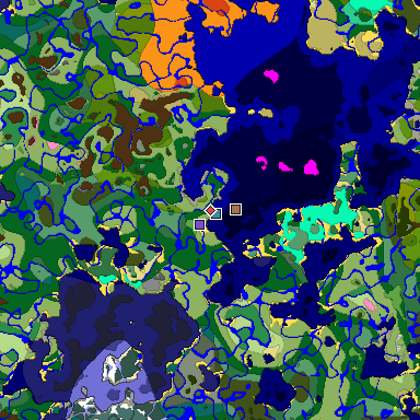 Predicted biome map of Java 1.21.4 seed 8692328367300889492 around estimated spawn