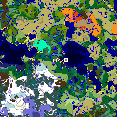 Predicted biome map of Java 1.21.4 seed -1056431318789069750 around estimated spawn