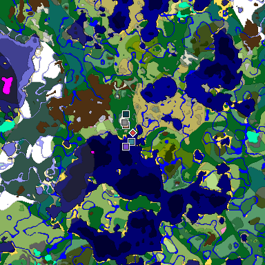 Predicted biome map of Java 1.21.4 seed 63205631949958162 around estimated spawn