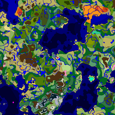 Predicted biome map of Java 1.21.4 seed 32826871433971288 around estimated spawn