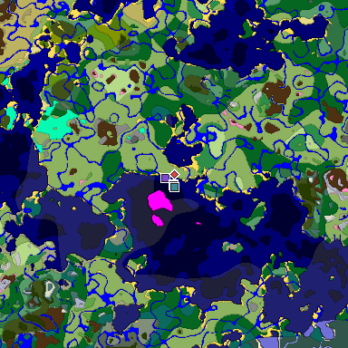 Predicted biome map of Java 1.21.4 seed -3551093852899049124 around estimated spawn