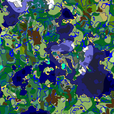 Predicted biome map of Java 1.21.4 seed 8238385983428991755 around estimated spawn