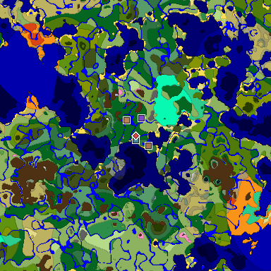 Predicted biome map of Java 1.21.4 seed 7063833722018269076 around estimated spawn