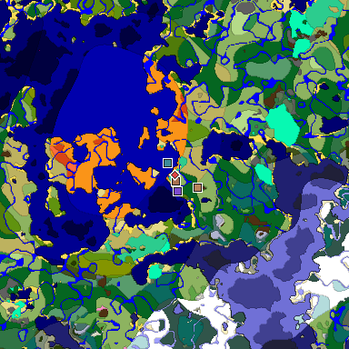 Predicted biome map of Java 1.21.4 seed -672625469654614124 around estimated spawn
