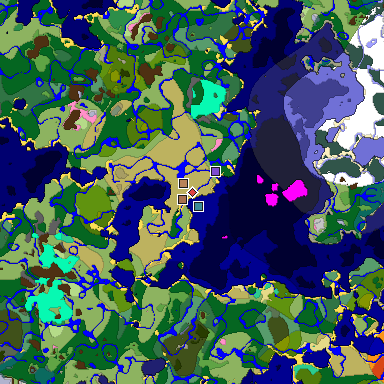 Predicted biome map of Java 1.21.4 seed 6957252982845794554 around estimated spawn