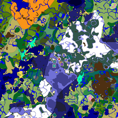 Predicted biome map of Java 1.21.4 seed 6553937103078054896 around estimated spawn