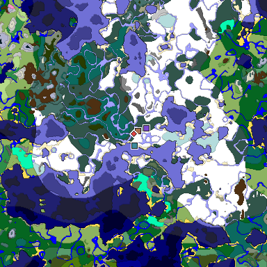 Predicted biome map of Java 1.21.4 seed 6279876157525615269 around estimated spawn