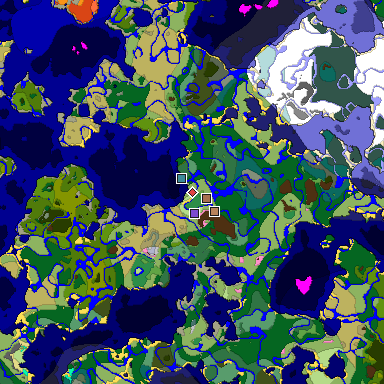 Predicted biome map of Java 1.21.4 seed 8110182208383548708 around estimated spawn