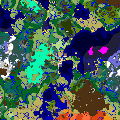 Predicted biome map of Java 1.21.4 seed 2759173157809622690 around estimated spawn