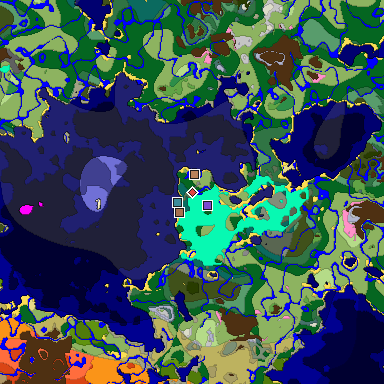 Predicted biome map of Java 1.21.4 seed -6305469864733633256 around estimated spawn