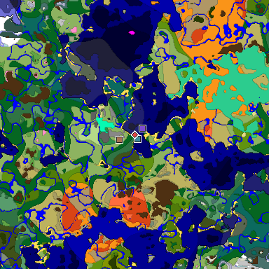 Predicted biome map of Java 1.21.4 seed 4550749178625901078 around estimated spawn