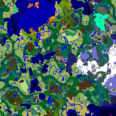 Predicted biome map of Java 1.21.4 seed -7998894317361476827 around estimated spawn