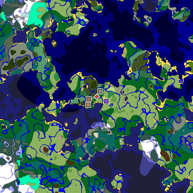 Predicted biome map of Java 1.21.4 seed 3262188688502801440 around estimated spawn