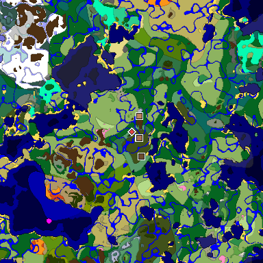 Predicted biome map of Java 1.21.4 seed -8886740990876404243 around estimated spawn