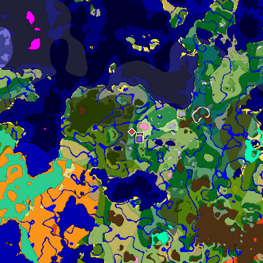 Predicted biome map of Java 1.21.4 seed 6038258853818928419 around estimated spawn