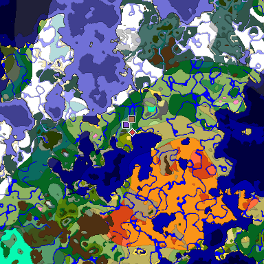Predicted biome map of Java 1.21.4 seed -7590555803692498000 around estimated spawn