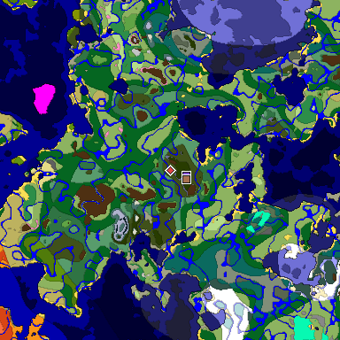 Predicted biome map of Java 1.21.4 seed 4467583344733222312 around estimated spawn