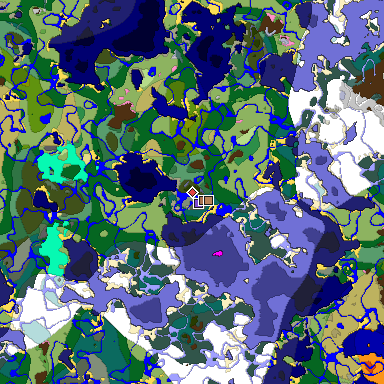 Predicted biome map of Java 1.21.4 seed 5510037406464165793 around estimated spawn