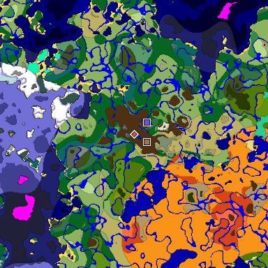 Predicted biome map of Java 1.21.4 seed 4691690111376666796 around estimated spawn