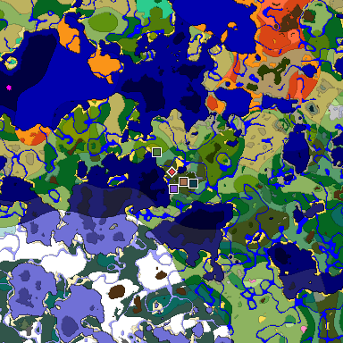 Predicted biome map of Java 1.21.4 seed -7158570104904662845 around estimated spawn