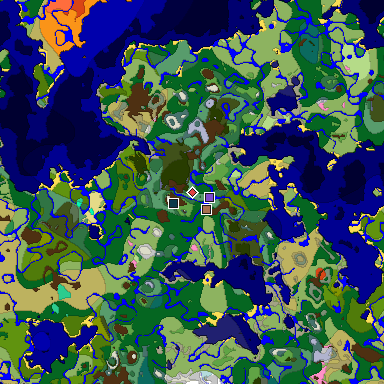 Predicted biome map of Java 1.21.4 seed 2208854672755703631 around estimated spawn