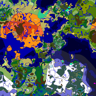 Predicted biome map of Java 1.21.4 seed -6975285552584479291 around estimated spawn