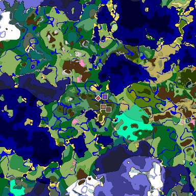 Predicted biome map of Java 1.21.4 seed 3545603254370451177 around estimated spawn