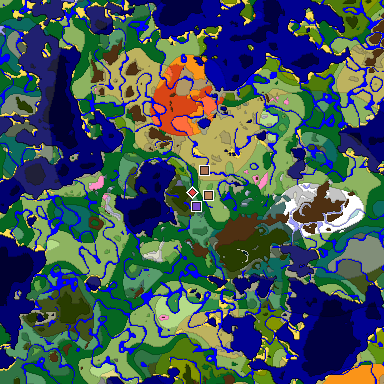 Predicted biome map of Java 1.21.4 seed 6992801974776336174 around estimated spawn