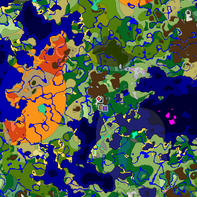 Predicted biome map of Java 1.21.4 seed 1424878203861773086 around estimated spawn