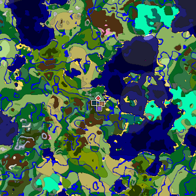 Predicted biome map of Java 1.21.4 seed 4115690110730313131 around estimated spawn