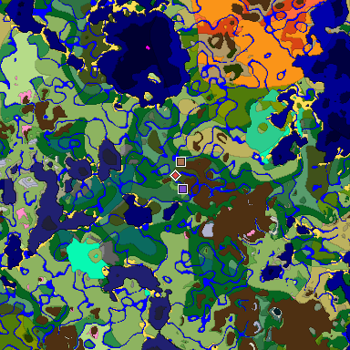 Predicted biome map of Java 1.21.4 seed -4725453280419320311 around estimated spawn