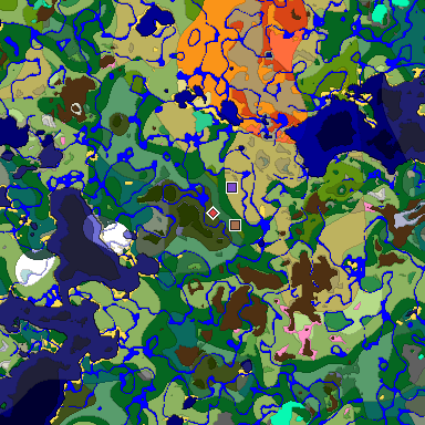 Predicted biome map of Java 1.21.4 seed -8743093447030861016 around estimated spawn