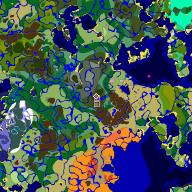Predicted biome map of Java 1.21.4 seed -8815391117794445779 around estimated spawn
