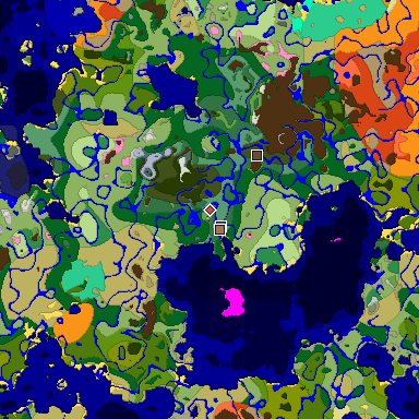 Predicted biome map of Java 1.21.4 seed 5668465932200720989 around estimated spawn